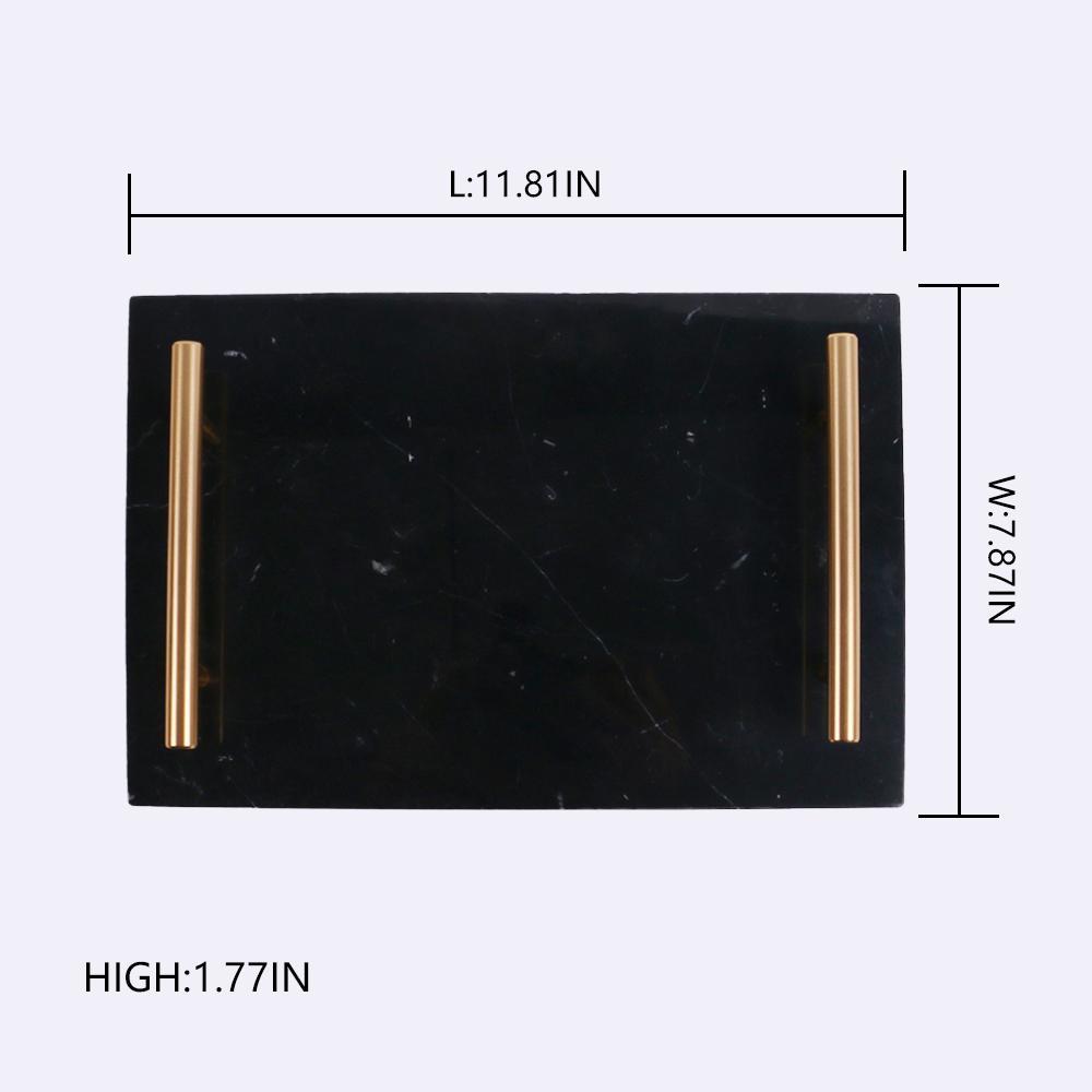 Marble Coffee Tray Serving Tray with Gold Handles Black Rectangle