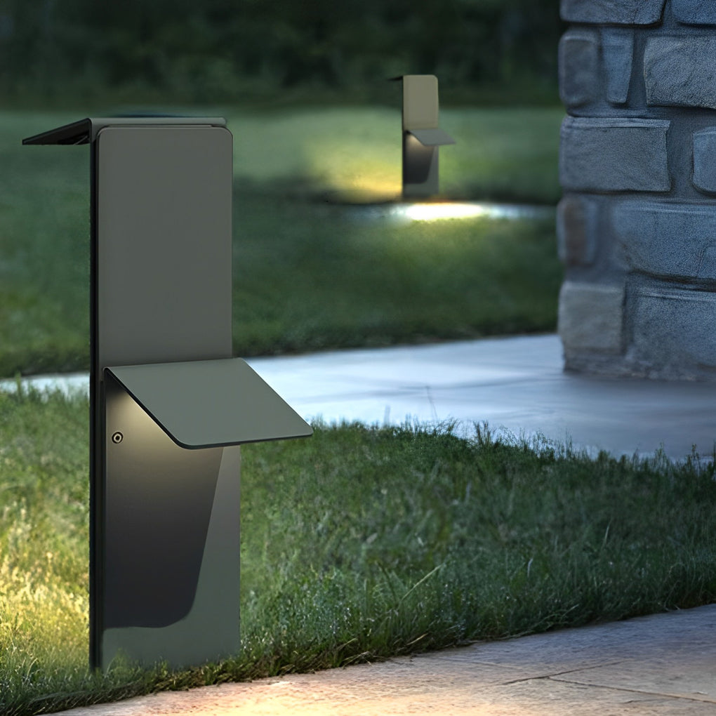 Modern Vertical LED Solar Pathway Lights Dual Panel Downlighting Design