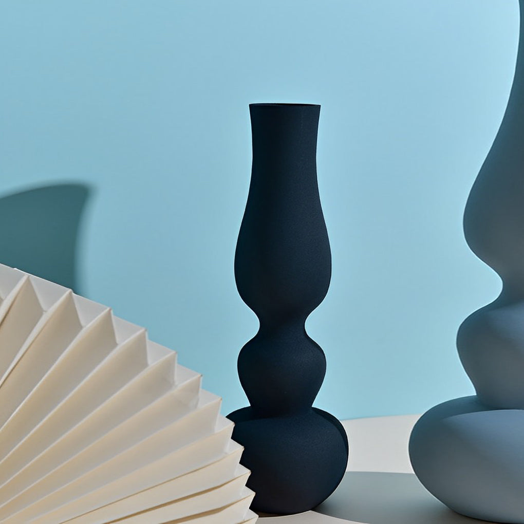 2 Piece Set Gourd-Shaped Black and Blue Vases Decorative Aluminum Vases