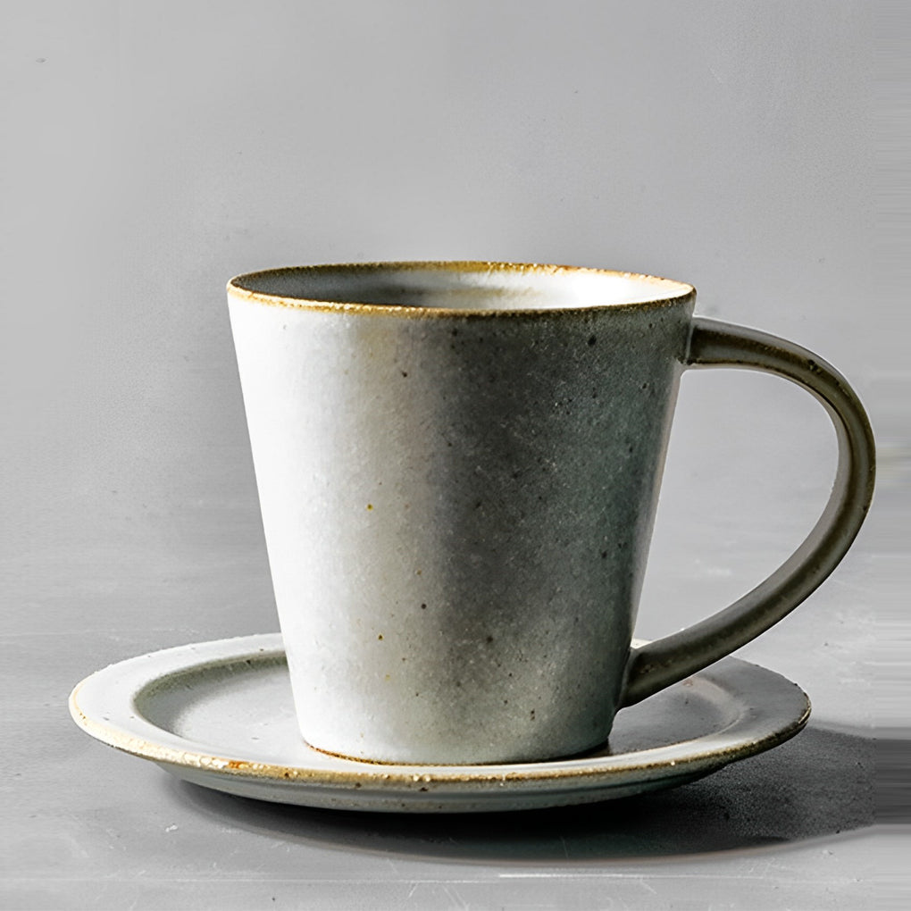 White Tapered Stoneware Mug Coffee Cup Teacup and Saucer