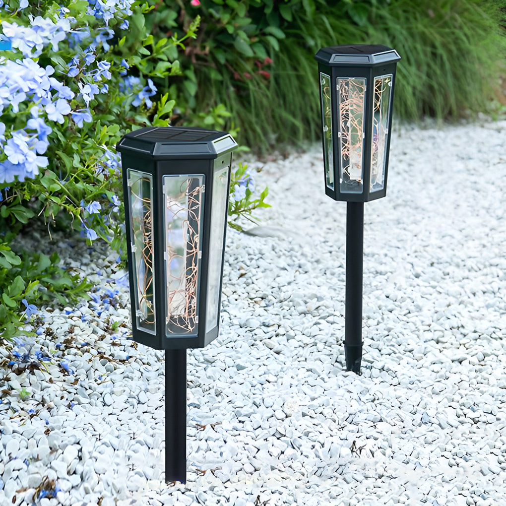 2Pcs Hexagonal LED String Lights Solar Lawn Lights With Motion Sensor