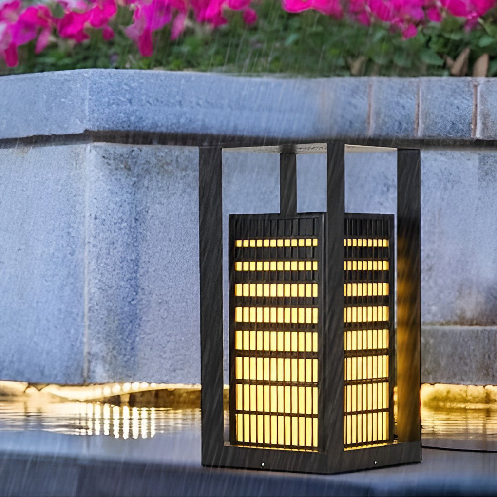 Black Industrial LED Outdoor Pathway Lantern - Building-Inspired Cuboid Design