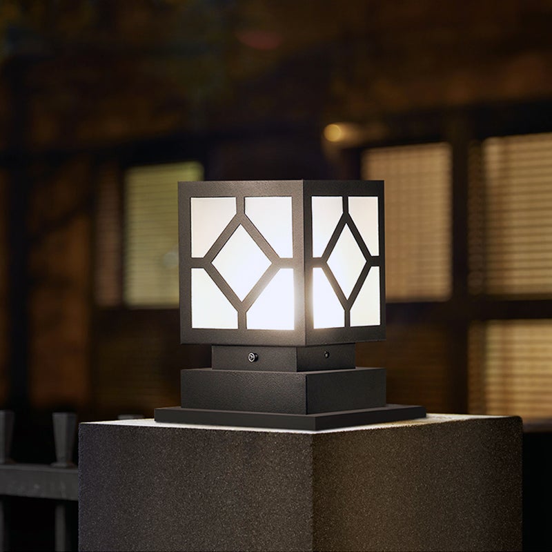 Square Stainless Steel LED Waterproof Black Modern Outdoor Light Post Lamp