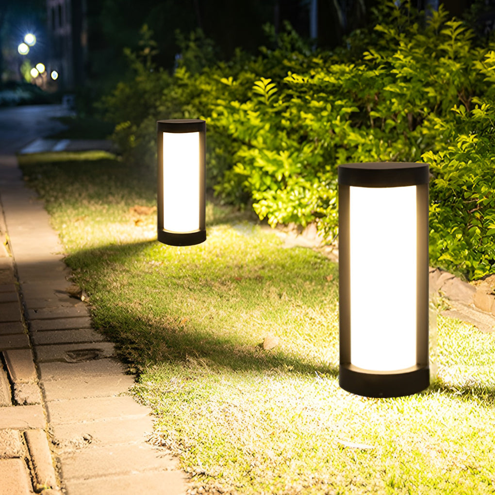 Round Waterproof LED Solar Black Modern Outdoor Pathway Lights Post Lights - Dazuma