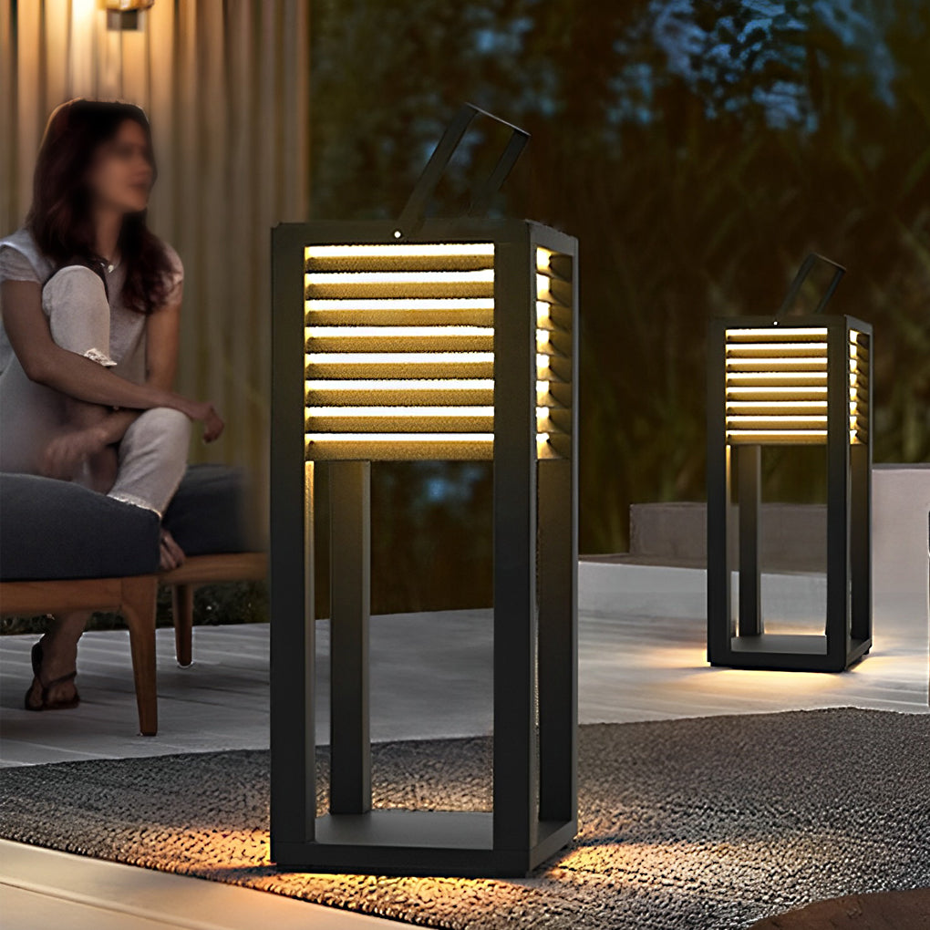 Square Waterproof LED Black Modern Portable Lawn Lamp Solar Outdoor Light