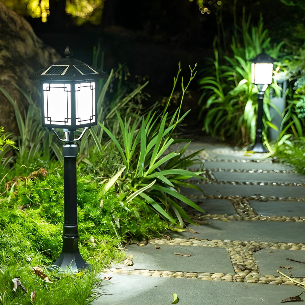 Ancient House Style Solar LED Post Light with 3-Step Dimming Durable Outdoor Lamp