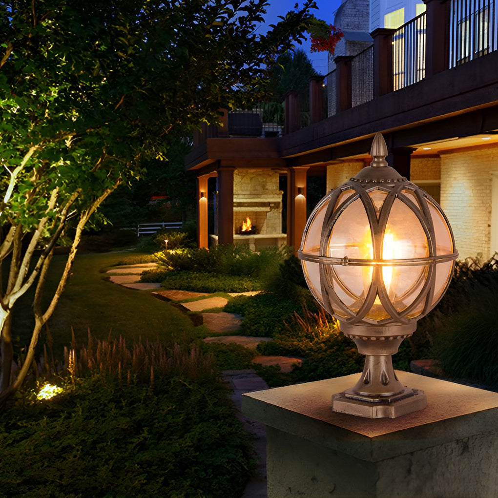Round Glass E27 Waterproof European Style Outdoor Post Caps Lights - Dazuma