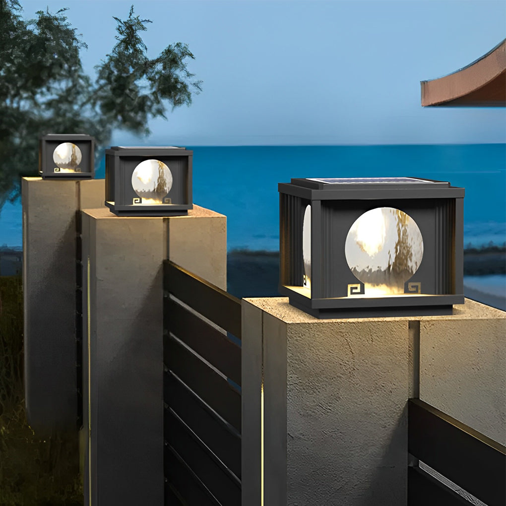 Square Round Waterproof LED Black Solar Lights Outdoor Fence Post Lamp - Dazuma
