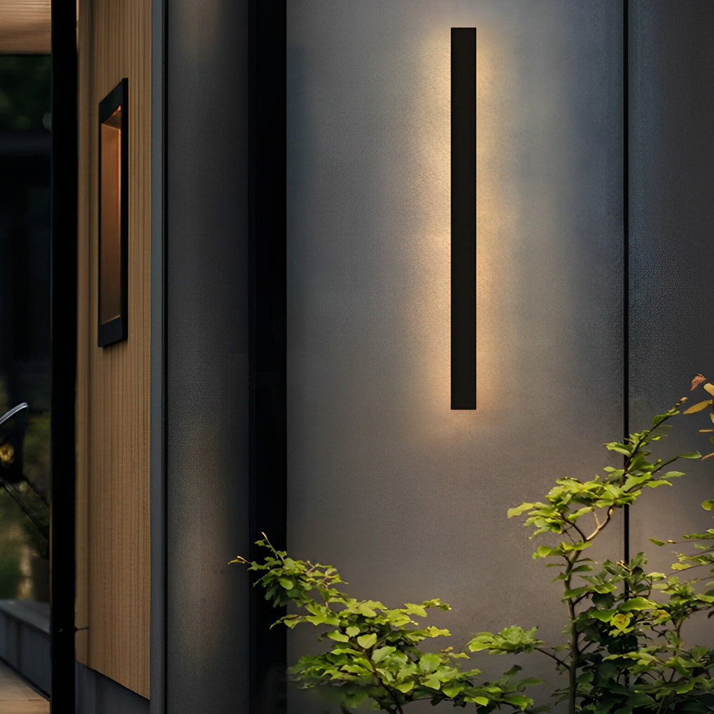 Minimalist Long Linear LED Waterproof Black Modern Solar Wall Sconce Lighting