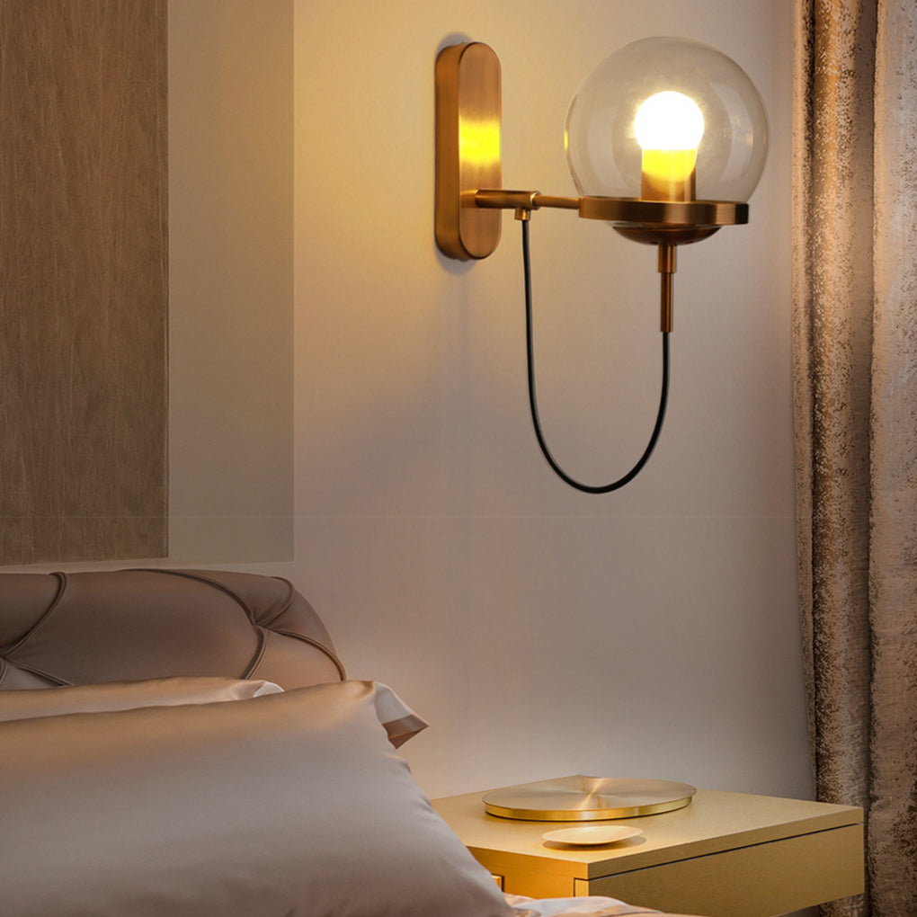 Antique Circular Metal Glass Ball LED Industrial Style Wall Sconce Lighting - Dazuma