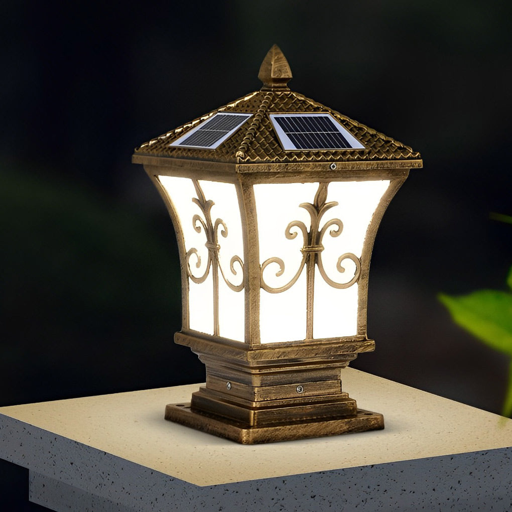 Vintage Pattern Waterproof Automatic Solar Powered Fence Post Lights ...