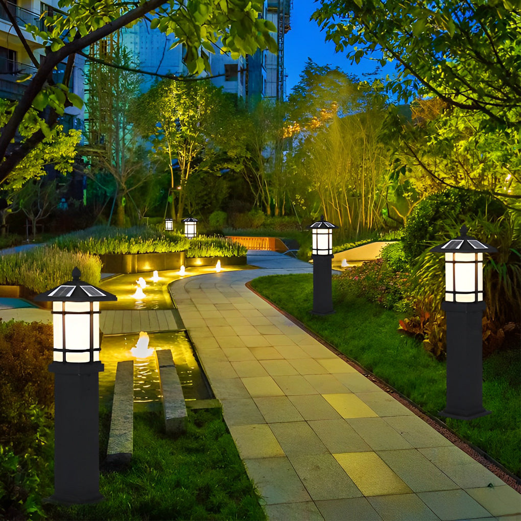 Modern Solar LED Bollard Lights with Ancient Asian Style Top Waterproof Outdoor Light