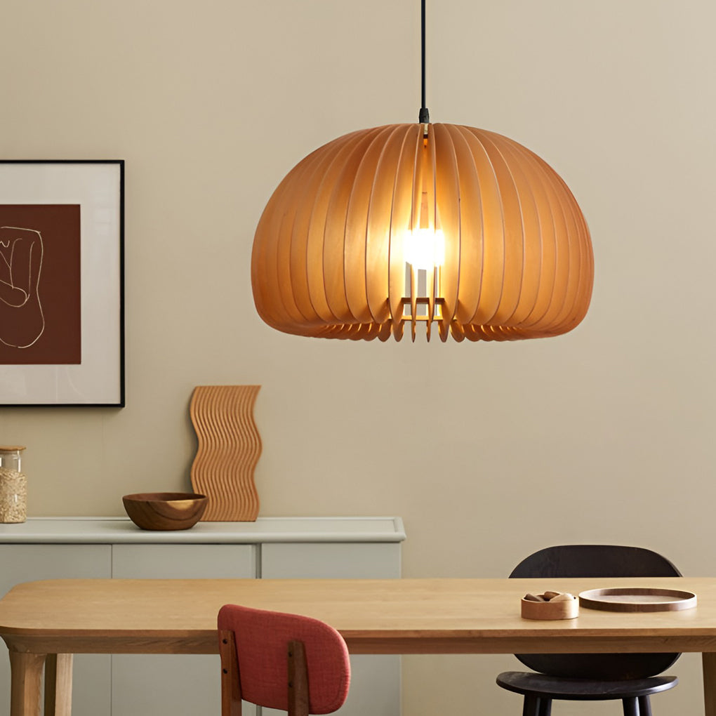 Creative Wood Pumpkin-Shaped Retro Nordic Chandelier Pendant Light - Dazuma