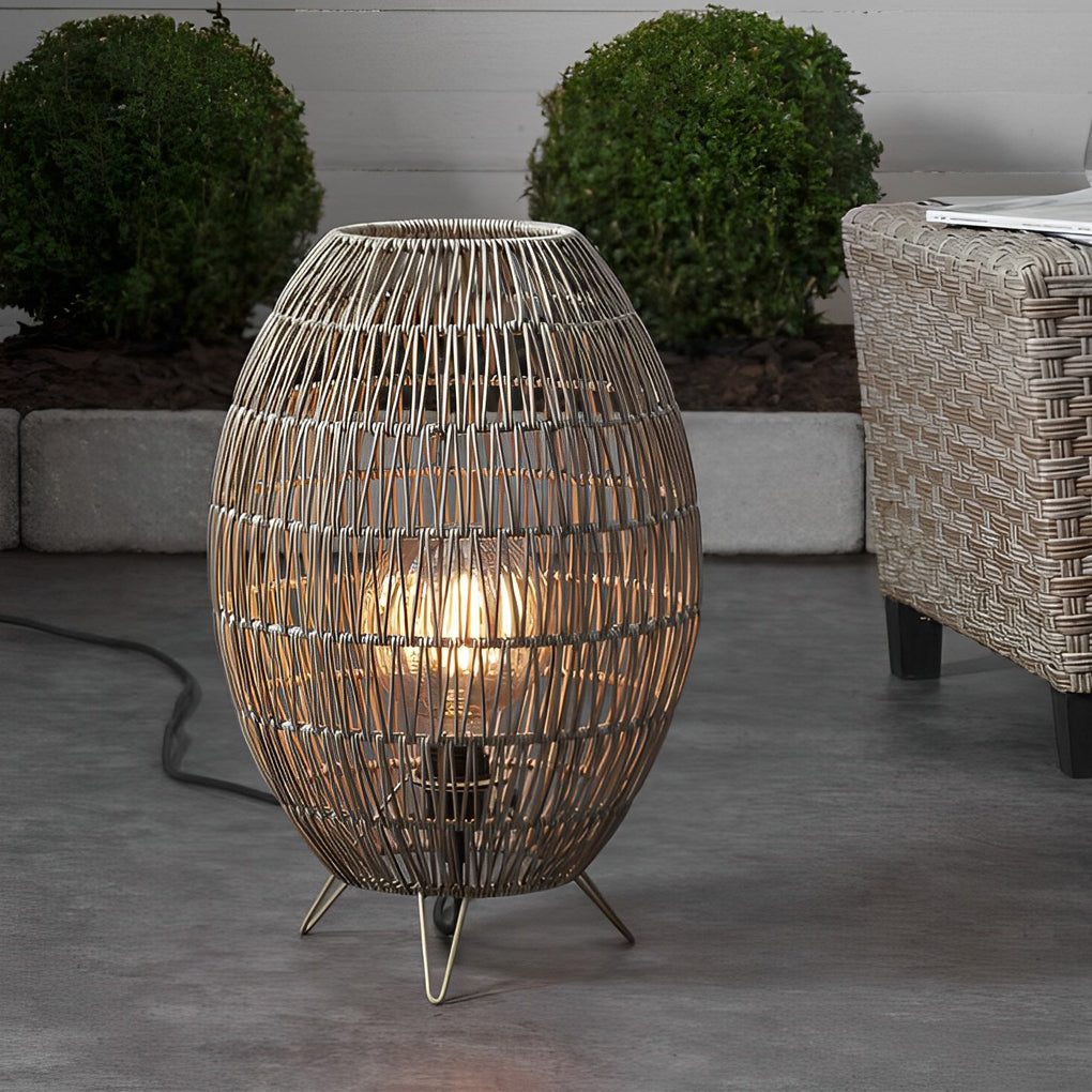 Handmade Rattan Oval Cage Waterproof Japanese-style Outdoor Floor Lamp - Dazuma