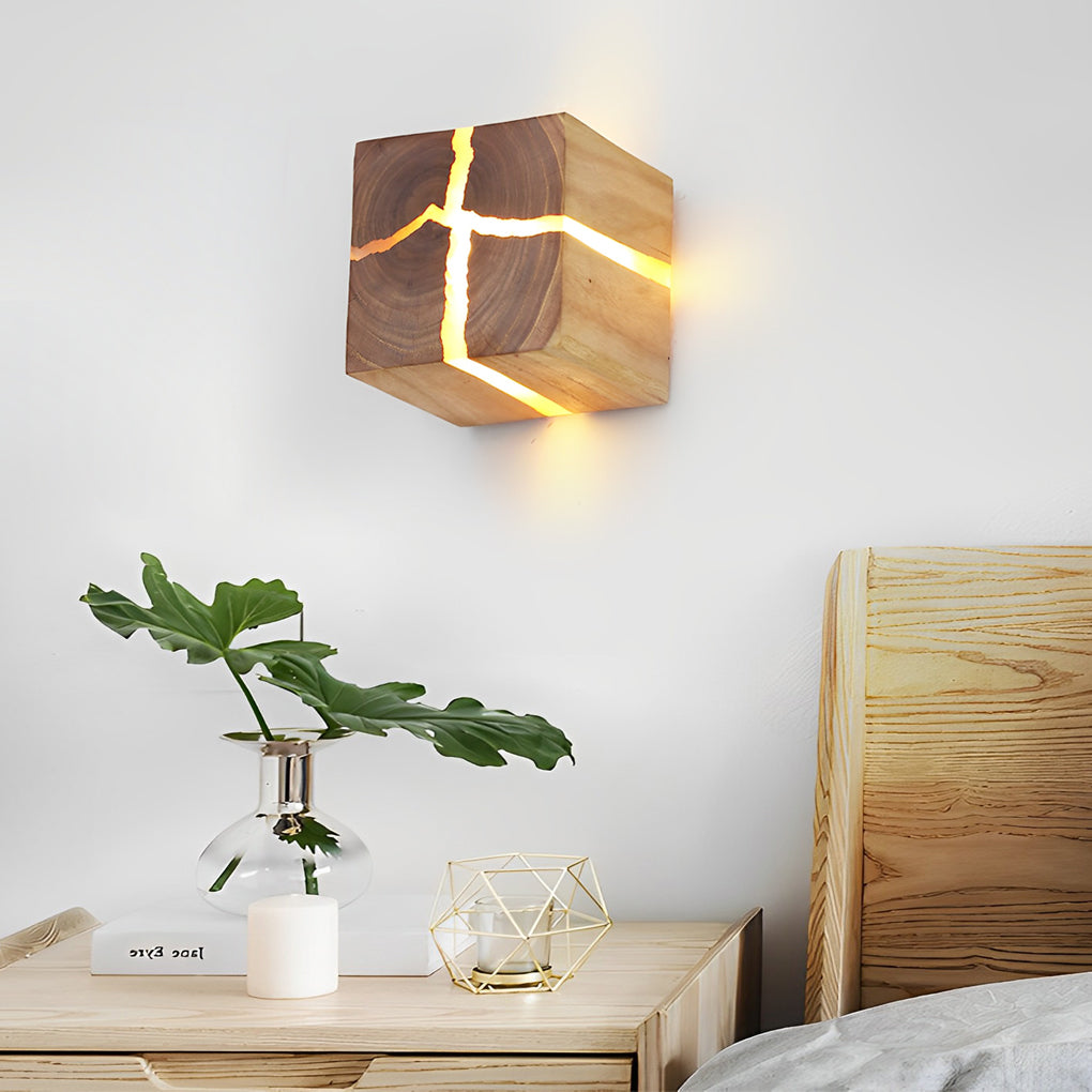 Cracked Wood Grain Design Creative Square Wall Lamp Wall Sconce Lighting - Dazuma