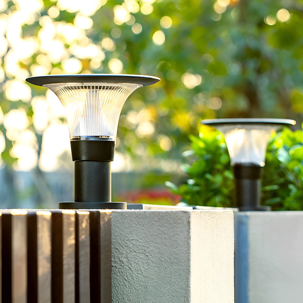 Round Dimmable LED Waterproof Black Modern Solar Fence Post Lights Pillar Lamp