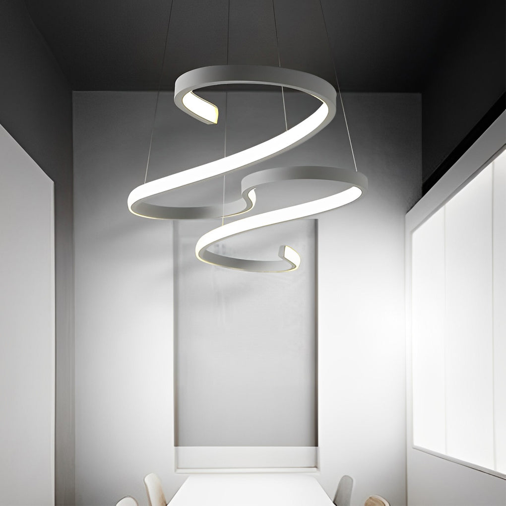 Creative Wavy Lines Stepless Dimming LED White Minimalist Chandeliers