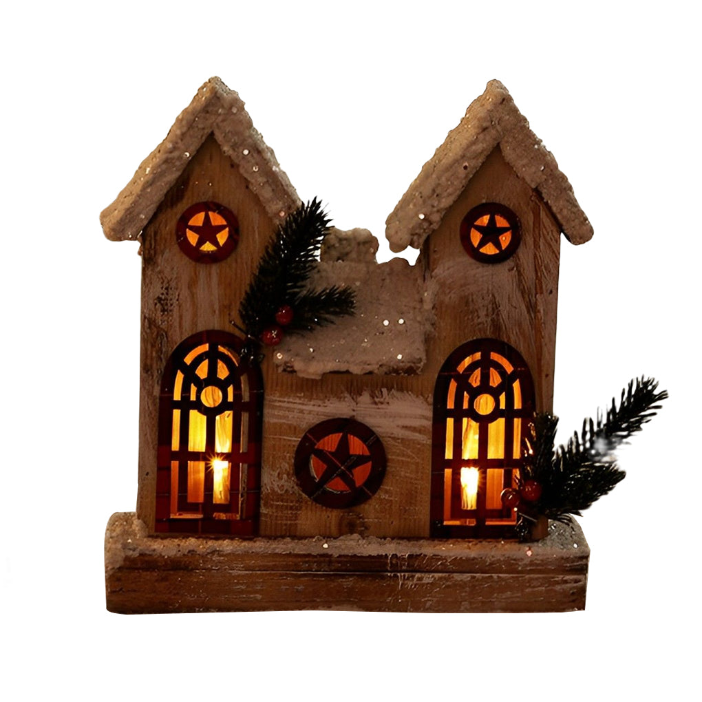 Creative Wooden Christmas Houses Village Ornaments Decoration with Lights