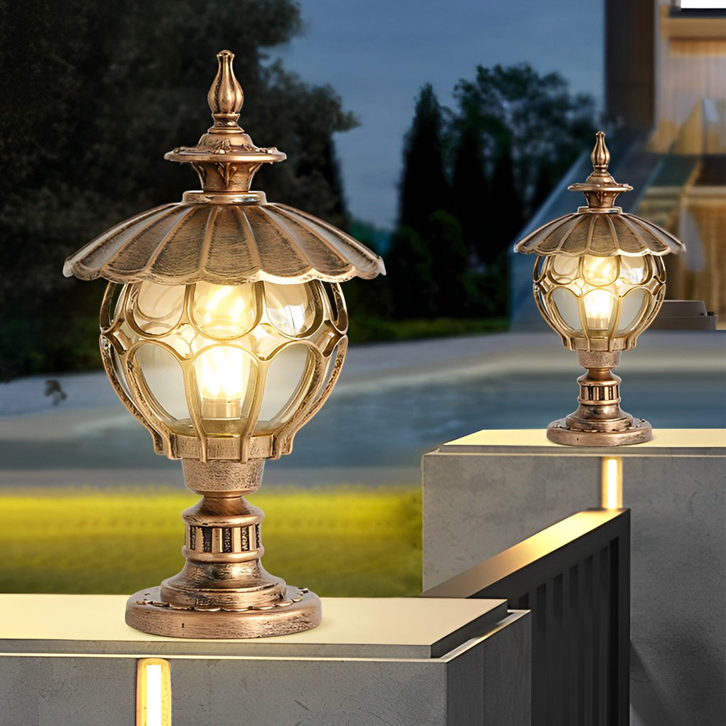 Flower Ball Cognac Glass Waterproof European Style Outdoor Pillar Lamp