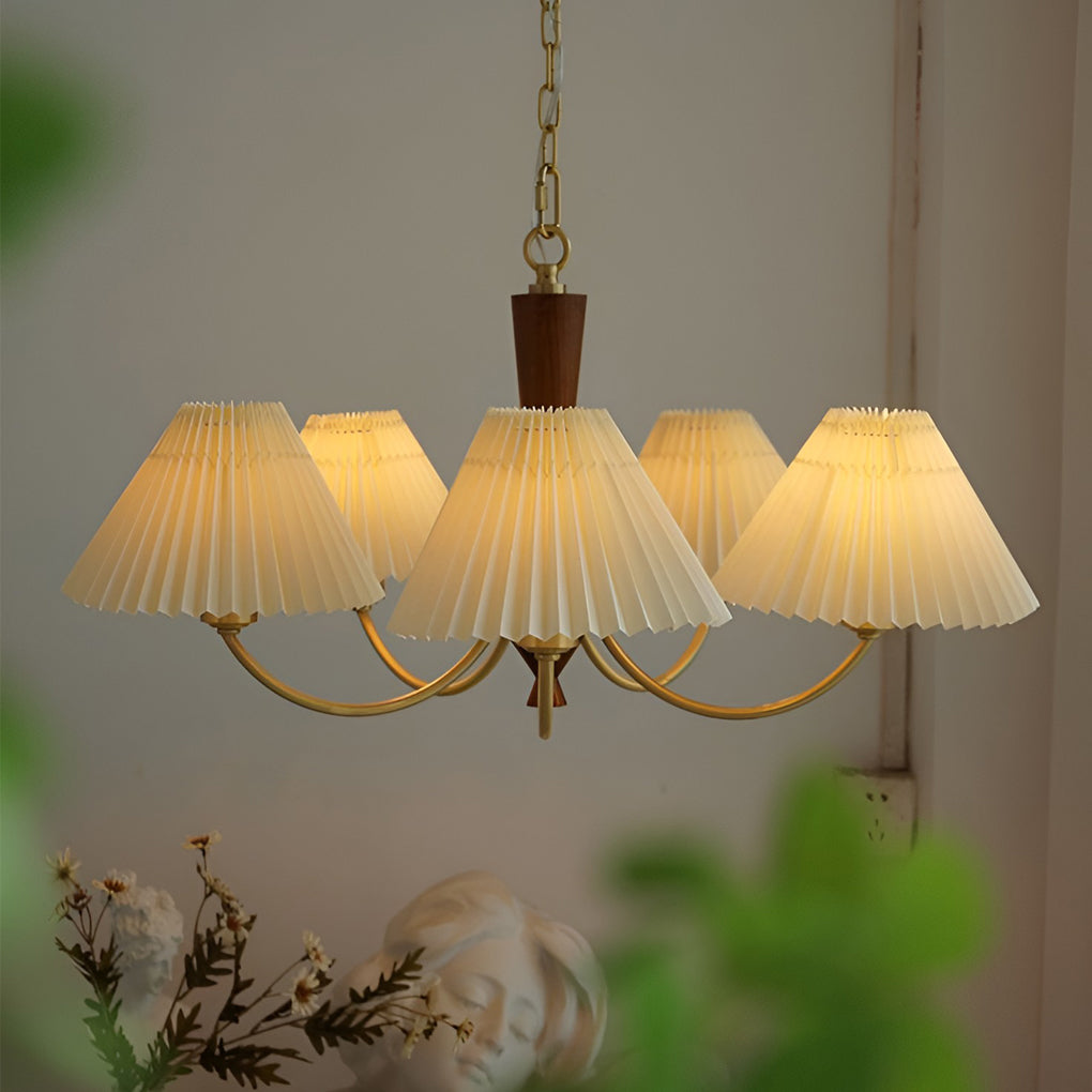 3 Lights Pleated Lampshade 12W LED Nordic Chandelier Pendant Light