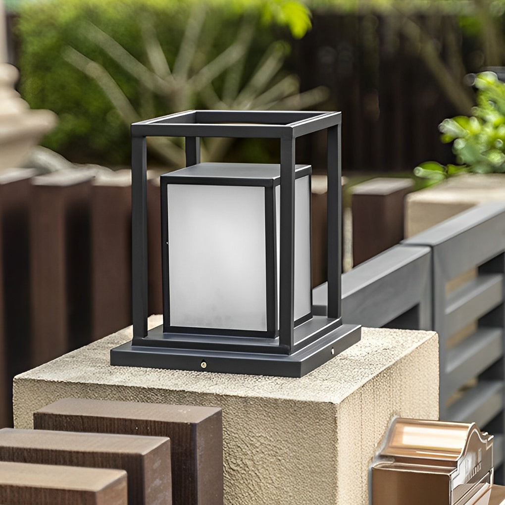 Outdoor Waterproof LED Black Modern Solar Fence Post Lights Pillar Lamp