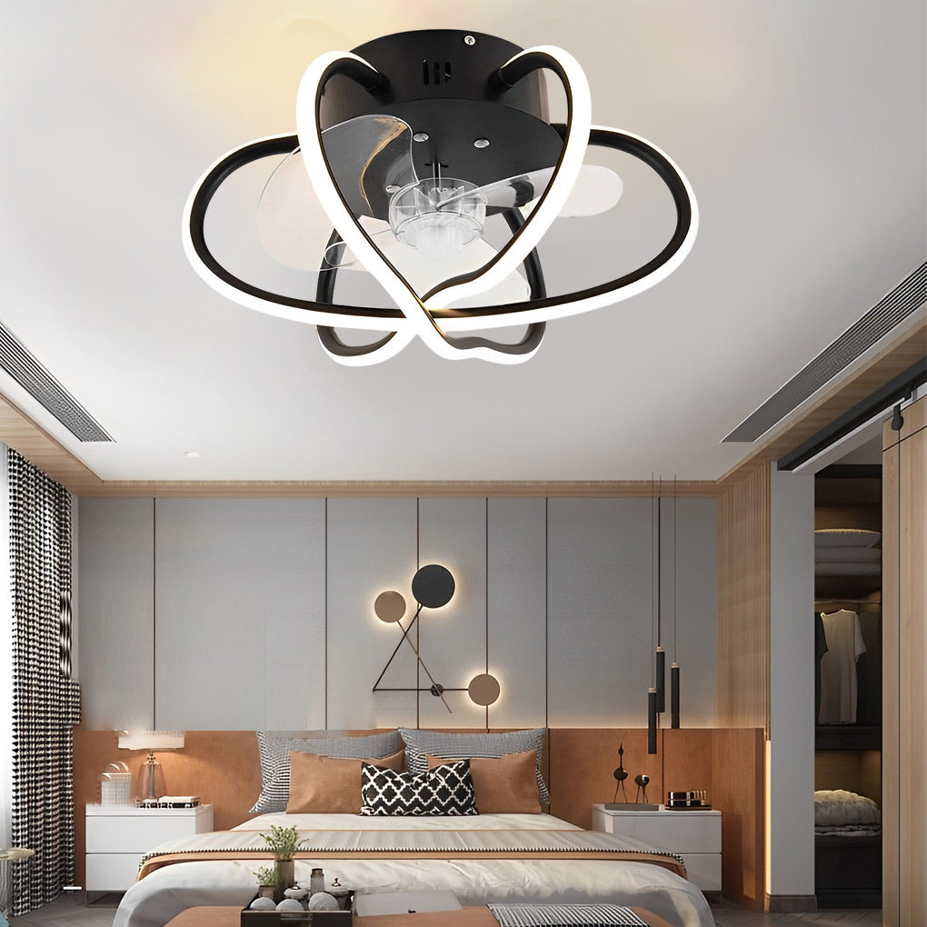 Round Flower Cage LED Dimmable with Remote Bladeless Ceiling Fans Lamp