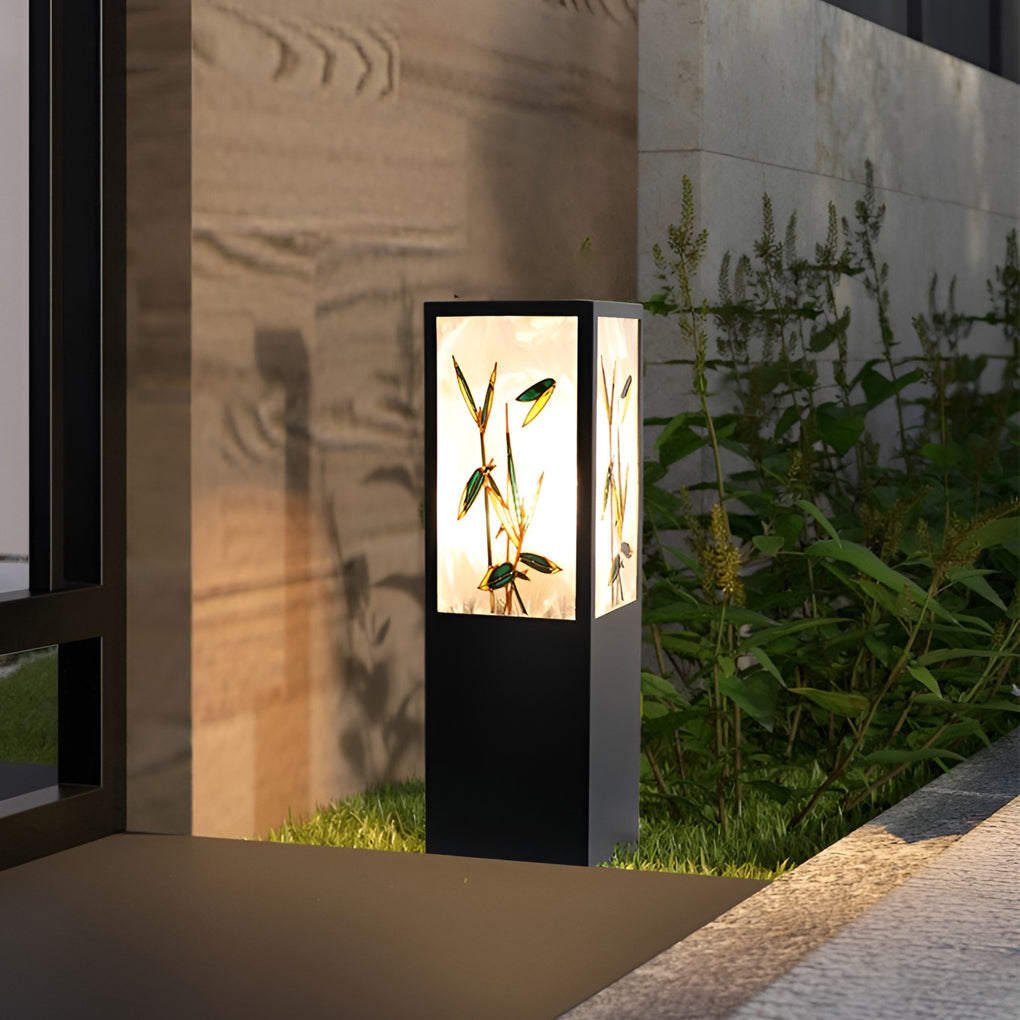 Vintage Square Solar LED Path Light Artistic Floral Landscape Bollard Lights