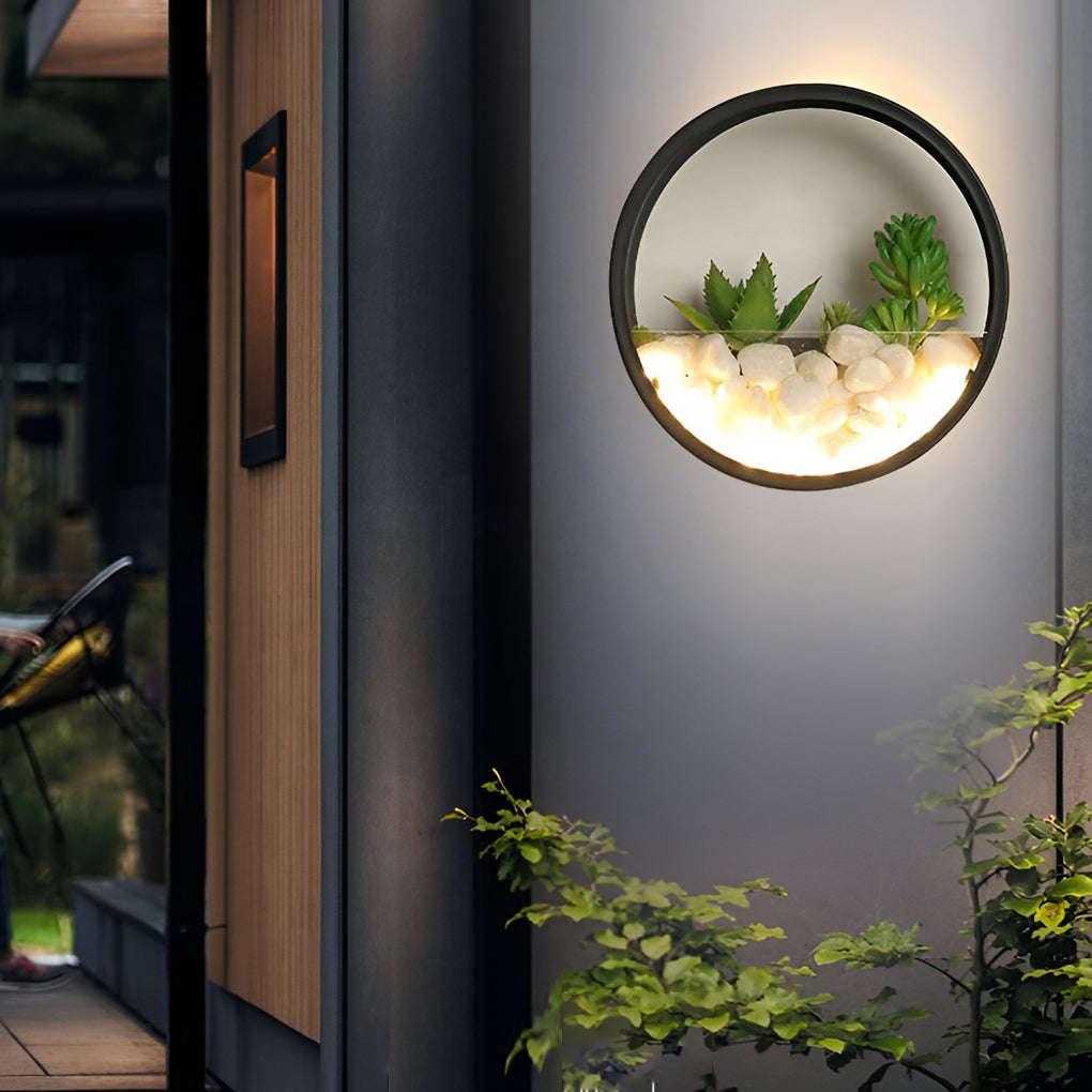 Round Small Artificial Plants Stones 18w LED Modern Outdoor Wall Light