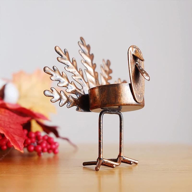 6 - Piece Metal Turkey Tea Light Candle Holder Set Thanksgiving Decoration