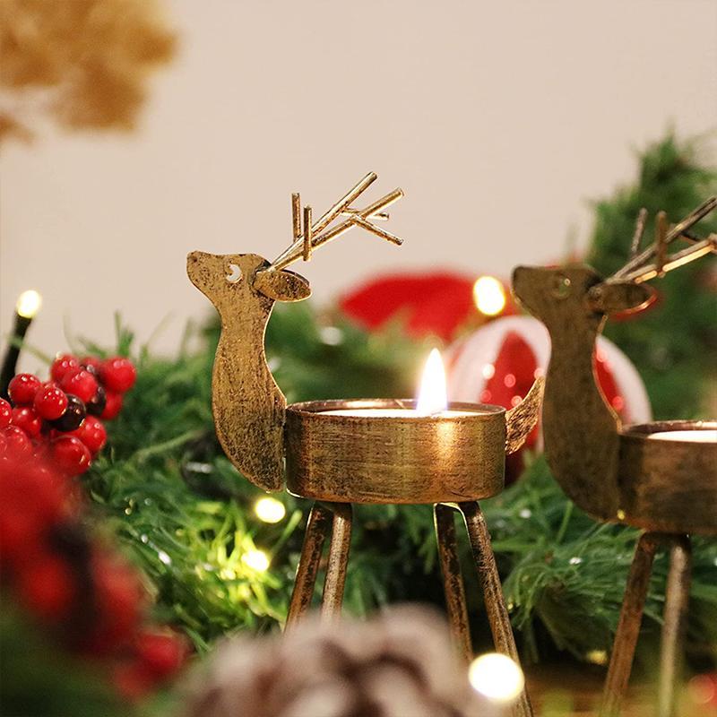 6-Piece Metal Reindeer Tea Light Candle Holder Set Christmas Table Decorations