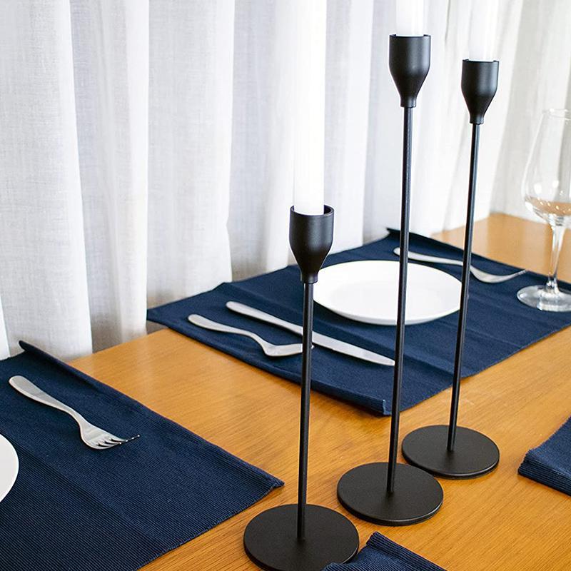 Black Candle Holders Taper Candlestick Holder Set of 3