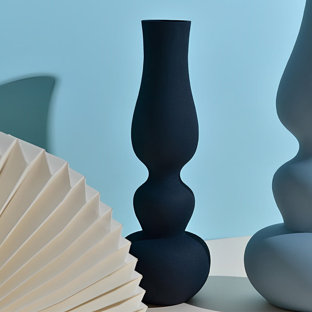2 Piece Set Gourd-Shaped Black and Blue Vases Decorative Aluminum Vases