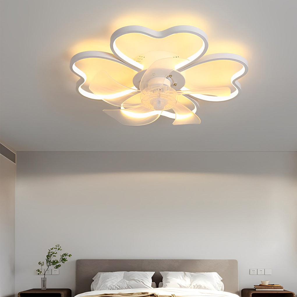 Hearts Flower Mute Intelligent Dimmable Timed Nordic Ceiling Fan Light