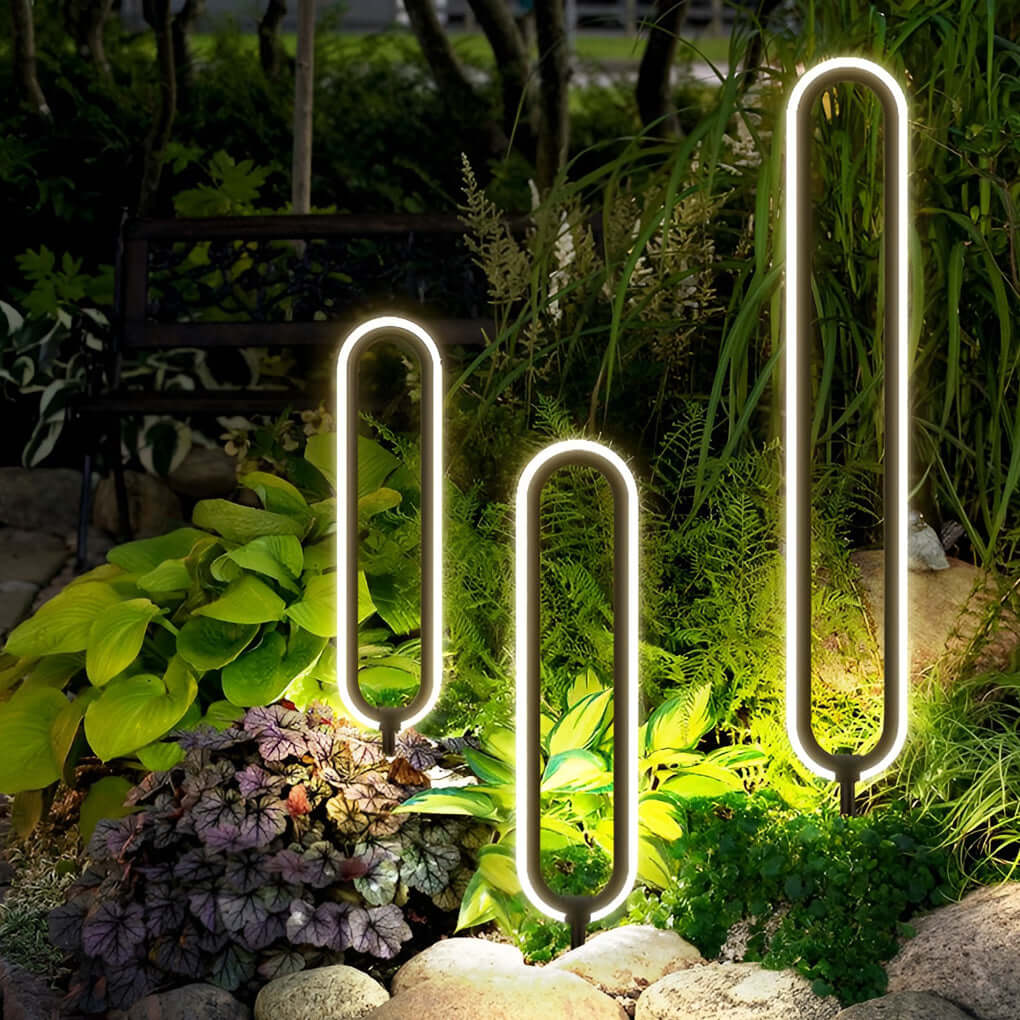 Sleek Black Oval Ring LED Solar Lights Modern Outdoor Minimalist Design