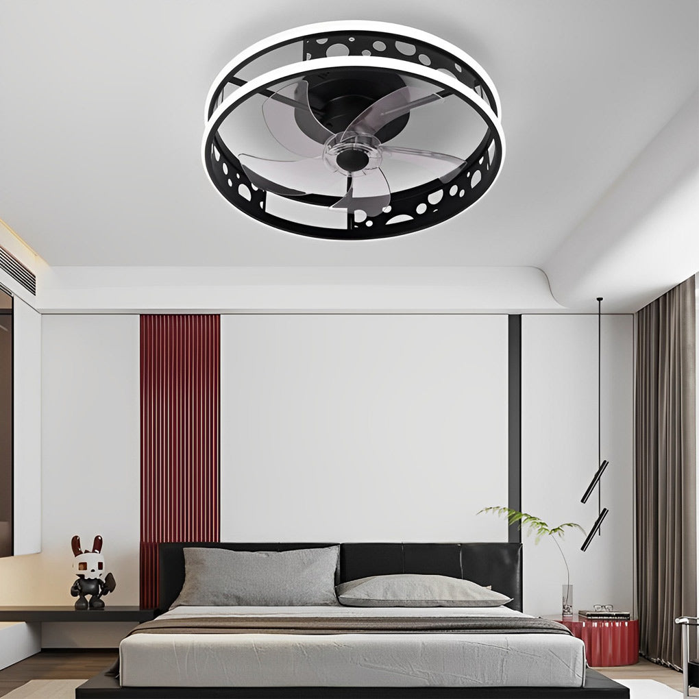 Round Three Step Dimming LED Nordic Bladeless Ceiling Fans with Remote