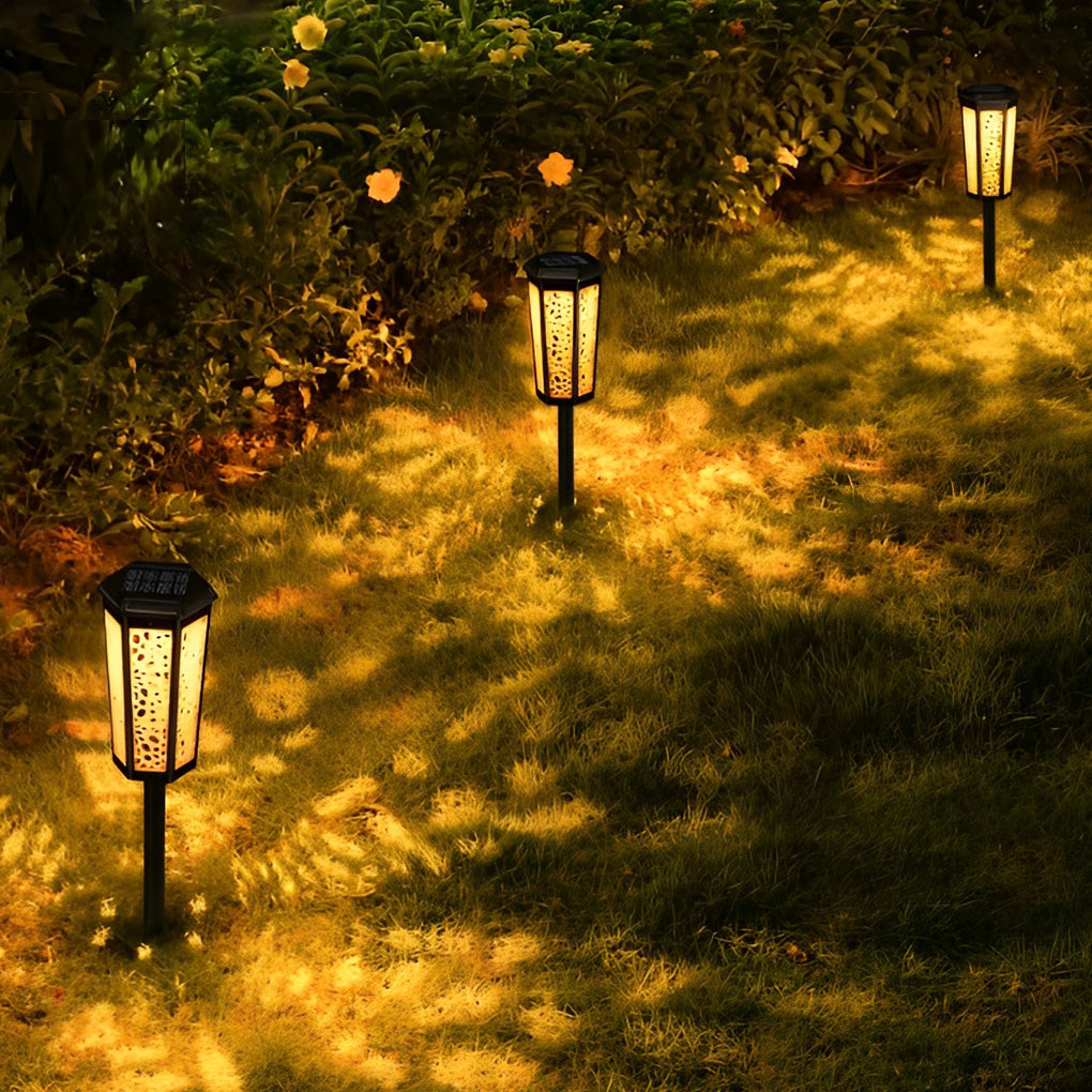 RGB Hexagon Hollow Outdoor Solar Stake Light Waterproof Landscape Lighting