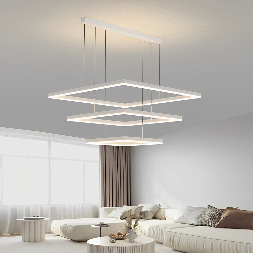 Ultra Thin Square Rings Three Step Dimming LED White Modern Chandelier