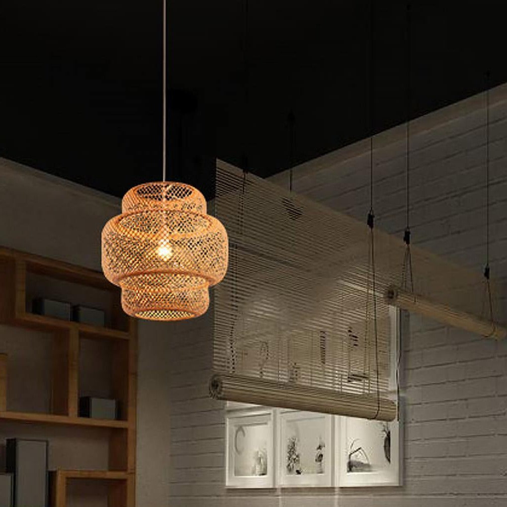 3 - Tiered Rustic Bamboo Woven Pendant Light Living Room Lighting Ideasing 1 - Light Single Cylinder Pendant