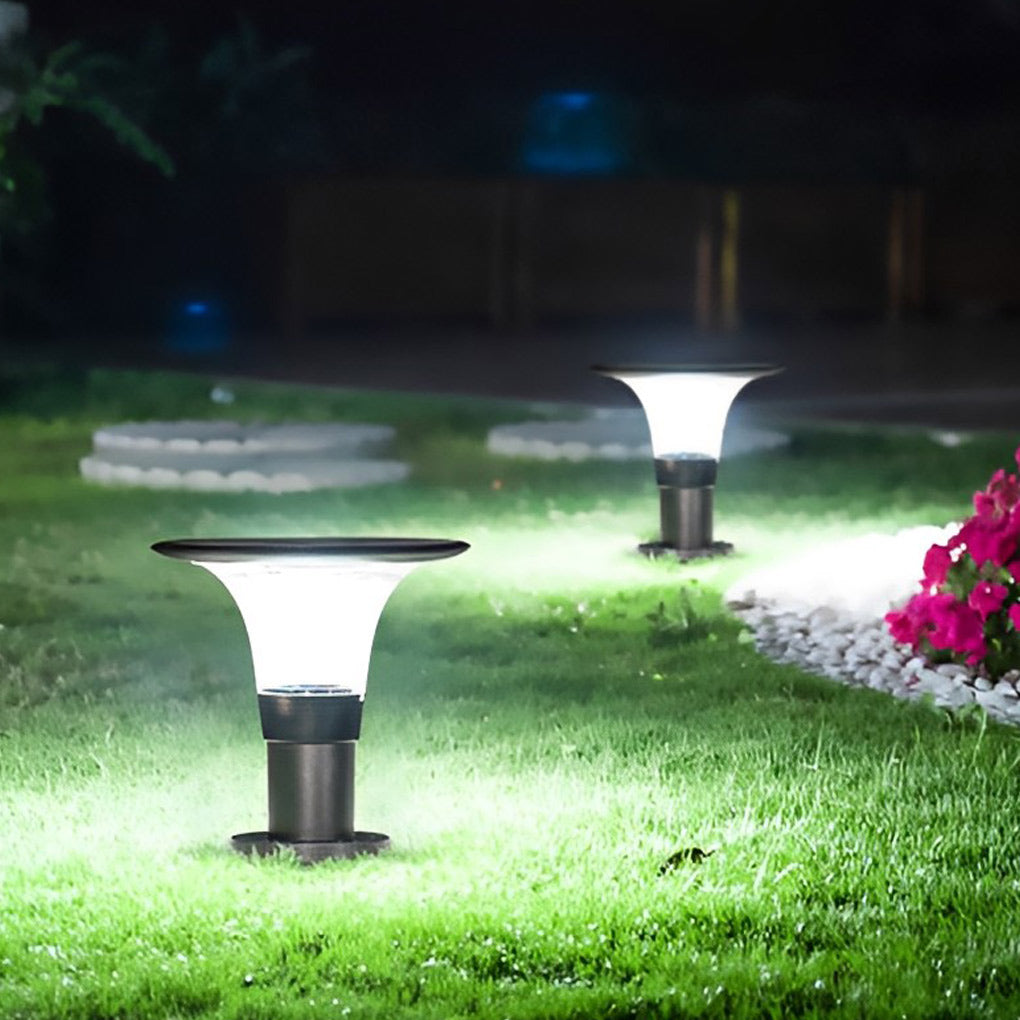 Round Dimmable LED Waterproof Black Modern Solar Fence Post Lights Pillar Lamp