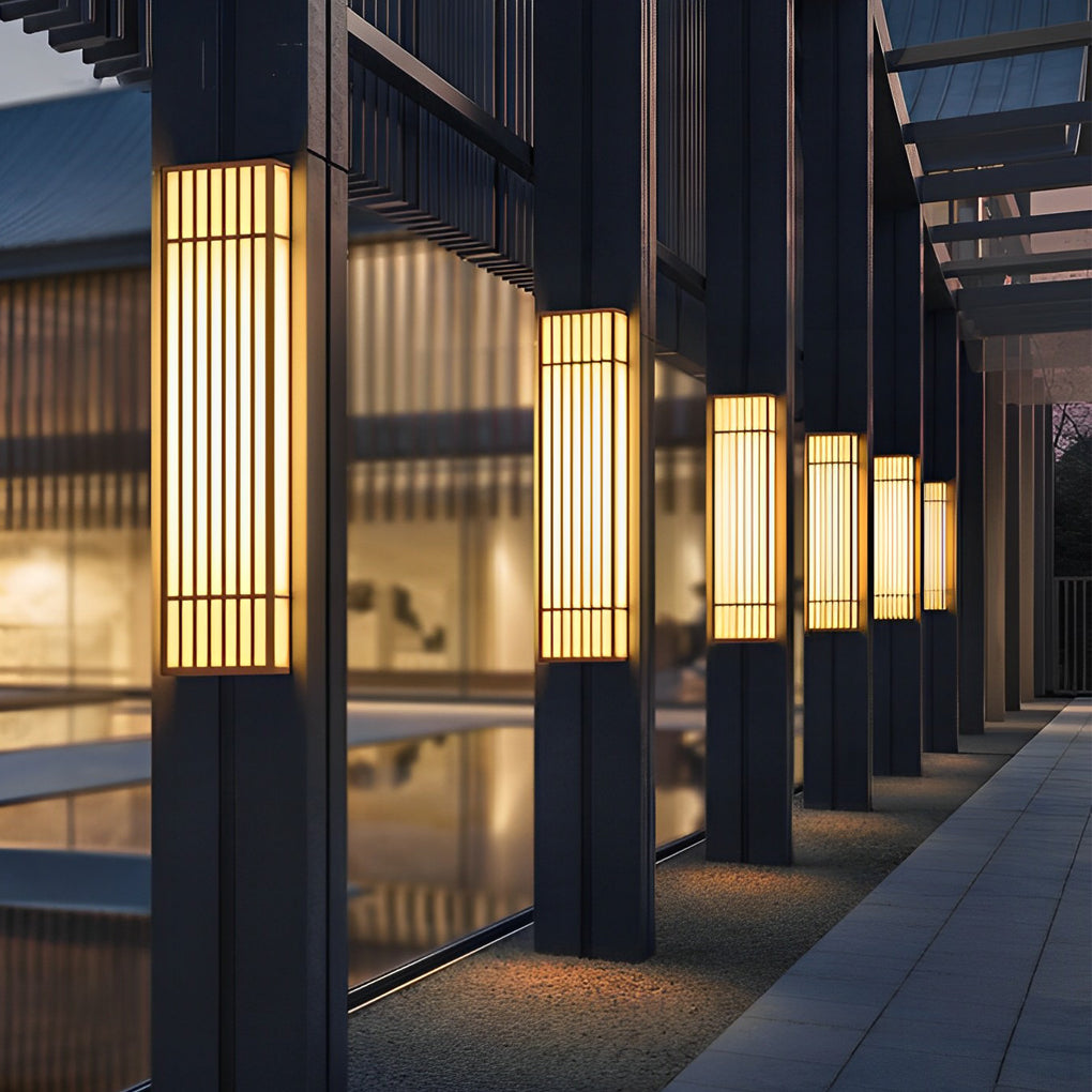 [Open-Box]Retro Vertical Stripe Grid LED Waterproof Brown Outdoor Wall Lamp