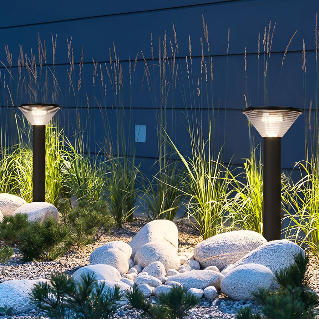 Contemporary Tapered Solar LED Pathway Light Black Cylindrical Outdoor Lighting