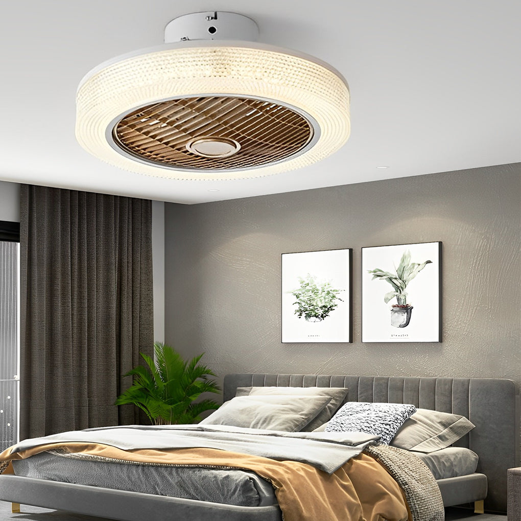 Round Dimmable LED Warm Air Mute Modern Bladeless Ceiling Fans Lights - Dazuma