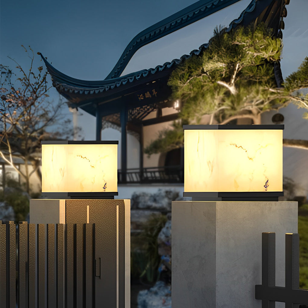 Square Marbled LED Waterproof Modern Solar Powered Fence Post Lights - Dazuma