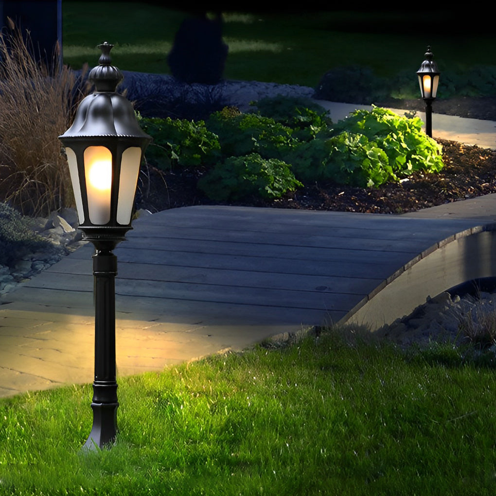 Elegant European-Style Black LED Outdoor Pathway Lamp Post