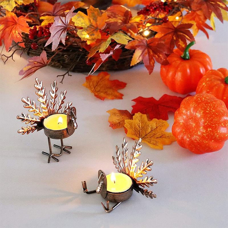 6 - Piece Metal Turkey Tea Light Candle Holder Set Thanksgiving Decoration