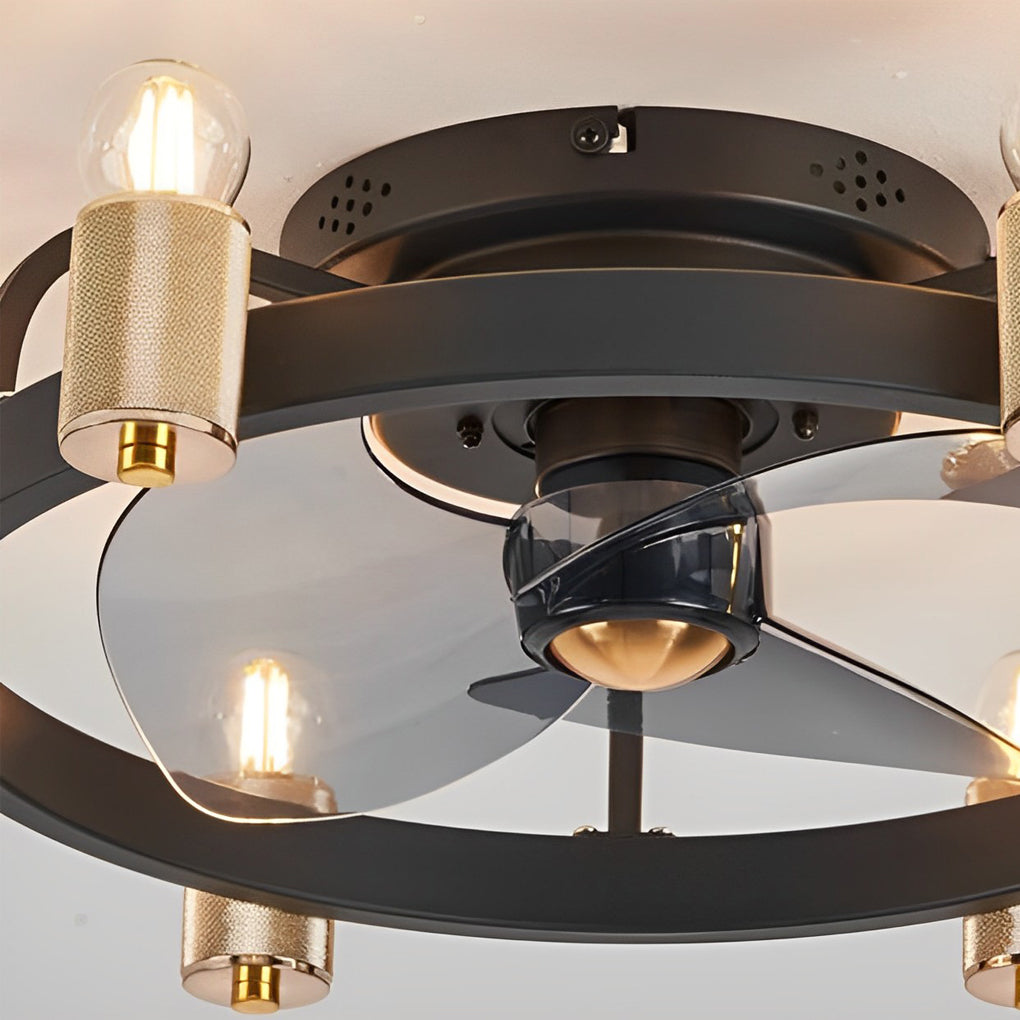 Round Candlelight Decor Stepless Dimming LED Black Modern Ceiling Fans