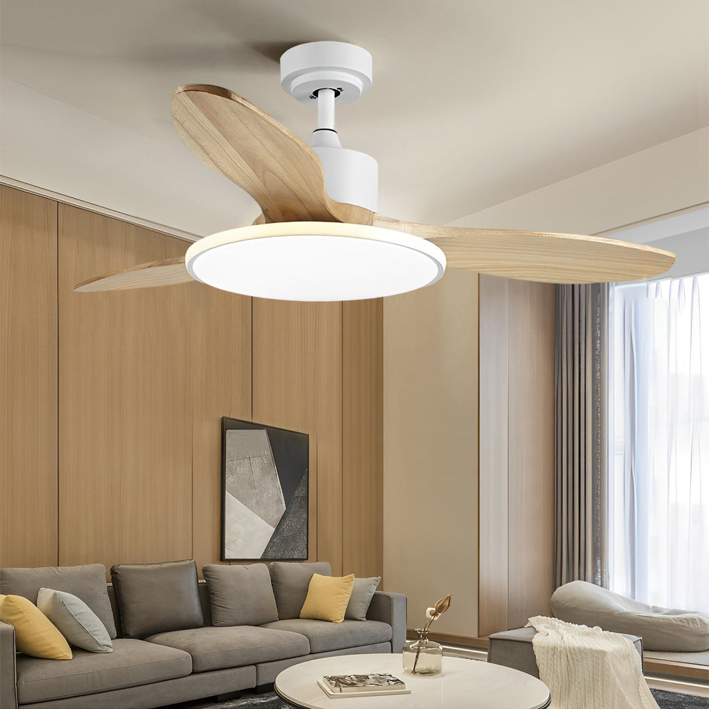 Wood Mute 3 Step Dimming LED Nordic Ceiling Fans Light with Remote Control - Dazuma