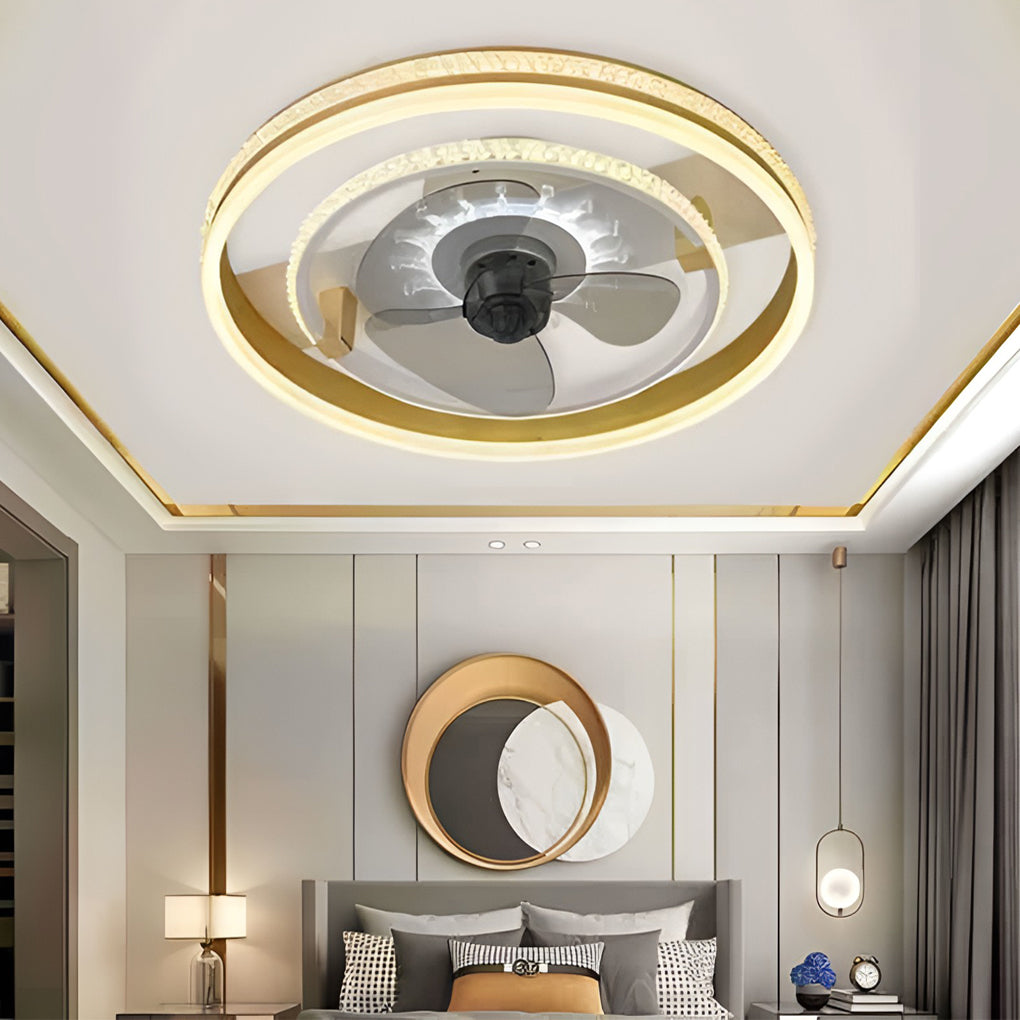 20'' Circular LED Modern Flush Mount Ceiling Fan with Lights - Dazuma