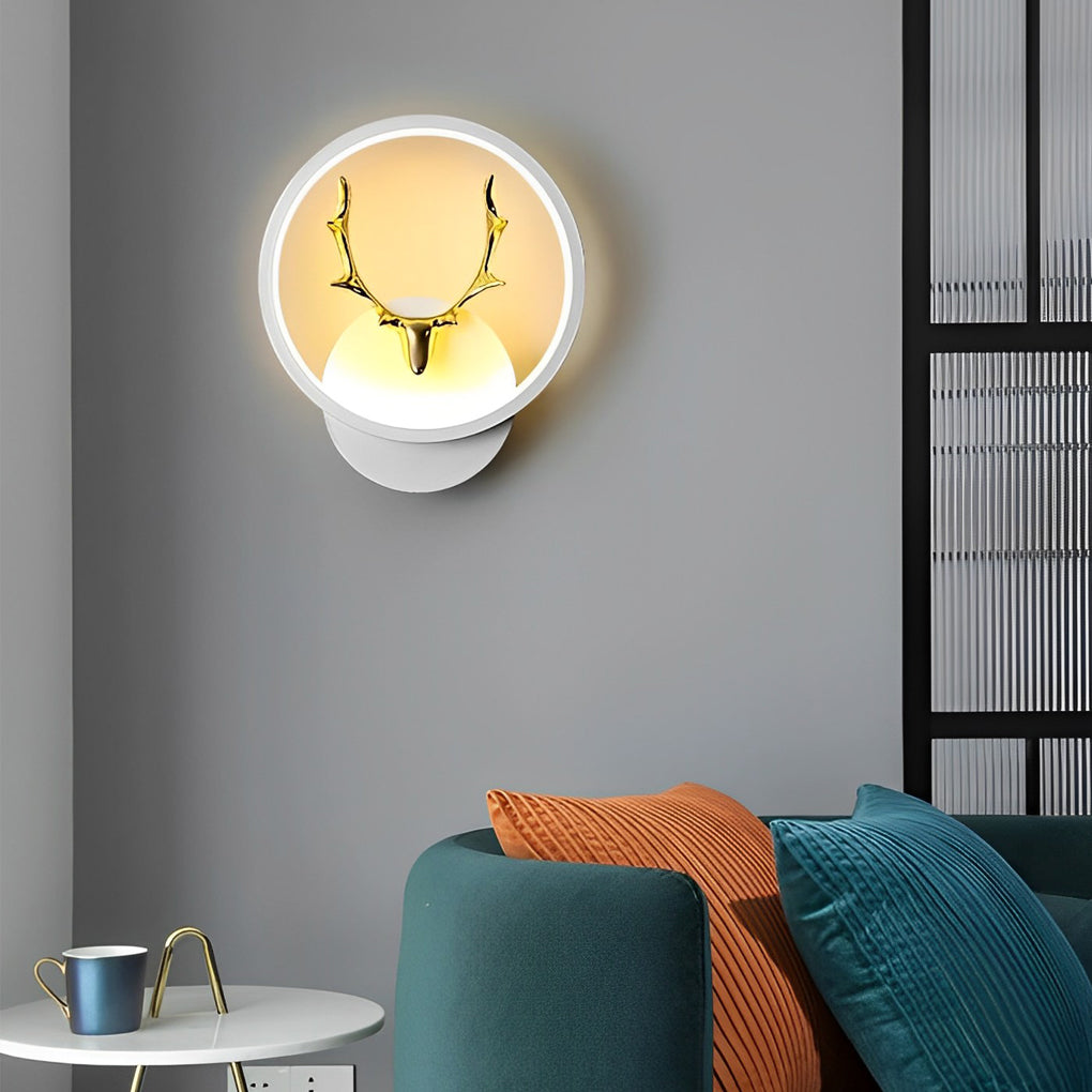Round Square Creative Antlers Design LED Modern Wall Lamp Bedside Light - Dazuma