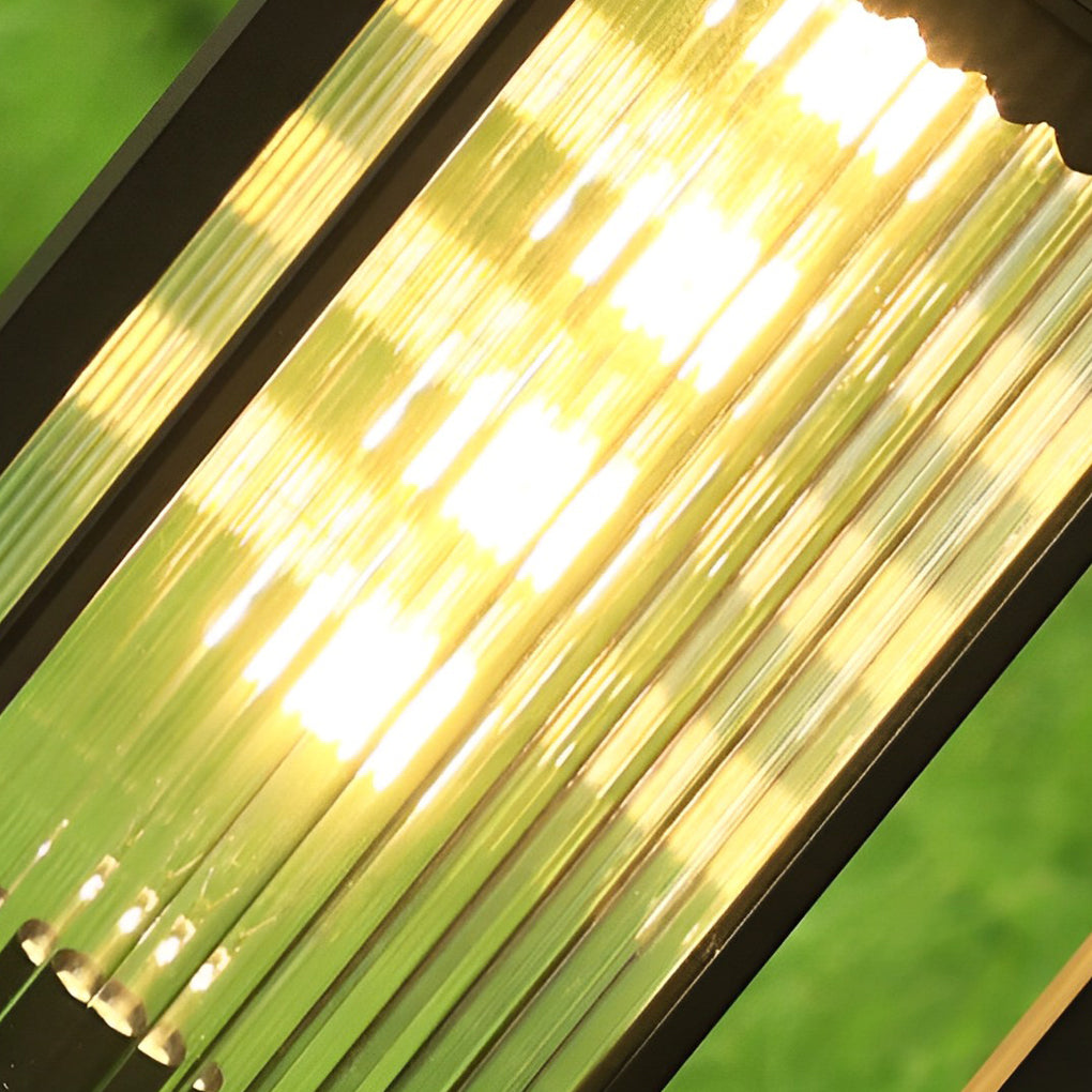 Intelligent Lighting Square Black Solar Lawn Lights with Ribbed Glass Pathway Lights